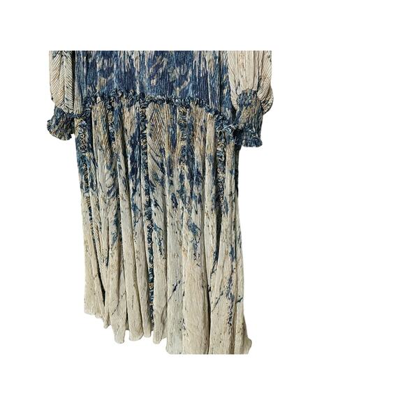 RENE RUIZ COLLECTION Blue Gold Swirled Floral Flowing Tiered Boho Maxi Dress 12 - Picture 8 of 16